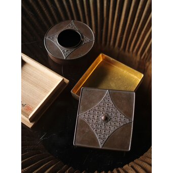 初代 長野垤志 青銅喫煙具 煙草入れ灰皿　M259