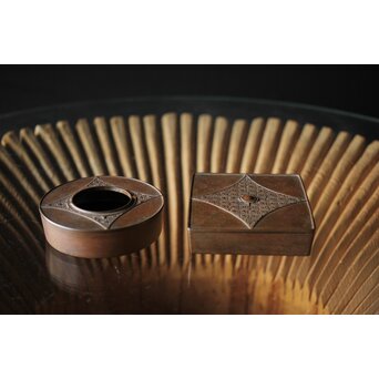 初代 長野垤志 青銅喫煙具 煙草入れ灰皿　M259 