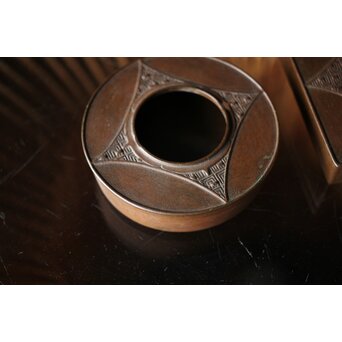 初代 長野垤志 青銅喫煙具 煙草入れ灰皿　M259 