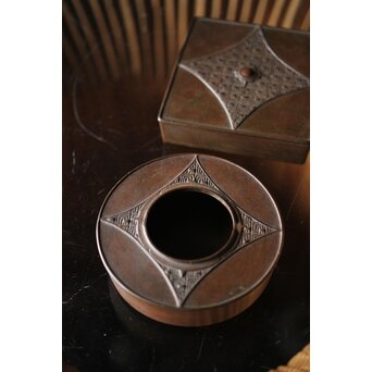 初代 長野垤志 青銅喫煙具 煙草入れ灰皿　M259 