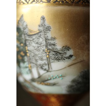 九谷 田村金星作 明治天皇御製 金彩手毛筆細字 洋杯　P238 