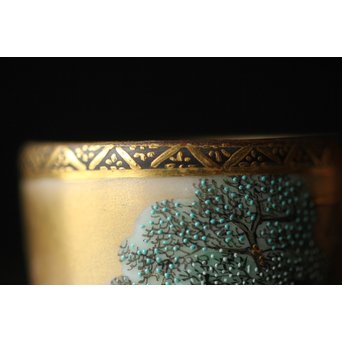 九谷 田村金星作 明治天皇御製 金彩手毛筆細字 洋杯　P238 