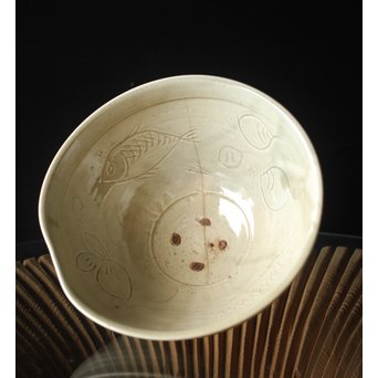 初代 真清水蔵六 珠光青磁魚紋大鉢　P239 