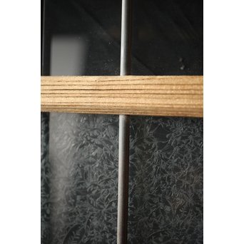 虎斑杢 堅木と銅桟のガラス戸 2枚1組　GD0059Y 