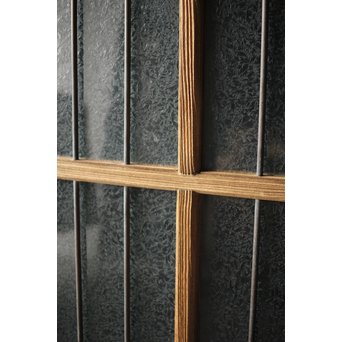 虎斑杢 堅木と銅桟のガラス戸 2枚1組　GD0059Y 