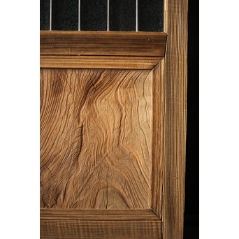 虎斑杢 堅木と銅桟のガラス戸 2枚1組　GD0059Y 