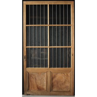 虎斑杢 堅木と銅桟のガラス戸 2枚1組　GD0059Y 