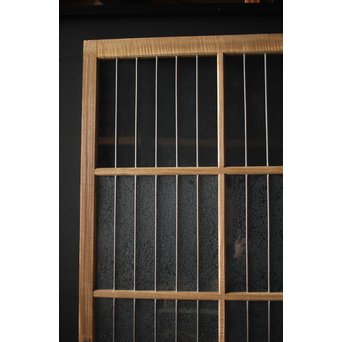 虎斑杢 堅木と銅桟のガラス戸 2枚1組　GD0059Y 