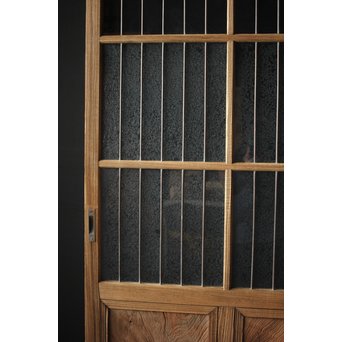 虎斑杢 堅木と銅桟のガラス戸 2枚1組　GD0059Y 