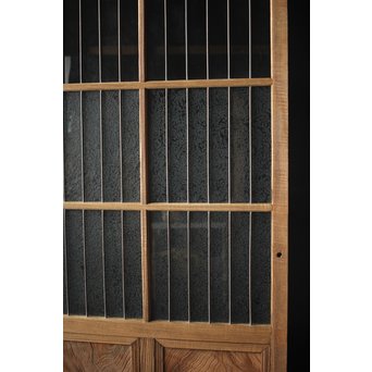 虎斑杢 堅木と銅桟のガラス戸 2枚1組　GD0059Y 