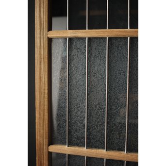 虎斑杢 堅木と銅桟のガラス戸 2枚1組　GD0059Y 