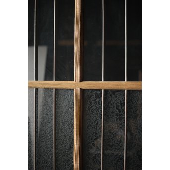 虎斑杢 堅木と銅桟のガラス戸 2枚1組　GD0059Y 