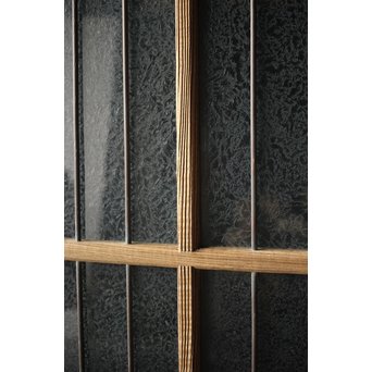 虎斑杢 堅木と銅桟のガラス戸 2枚1組　GD0059Y 