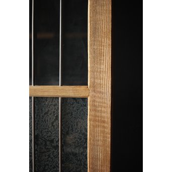 虎斑杢 堅木と銅桟のガラス戸 2枚1組　GD0059Y 