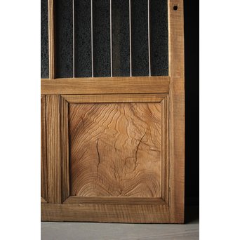 虎斑杢 堅木と銅桟のガラス戸 2枚1組　GD0059Y 