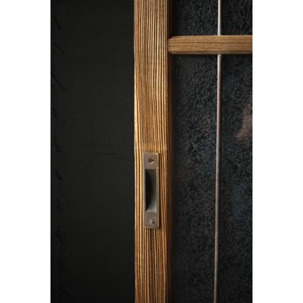 虎斑杢 堅木と銅桟のガラス戸 2枚1組　GD0059Y 