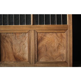 虎斑杢 堅木と銅桟のガラス戸 2枚1組　GD0059Y 