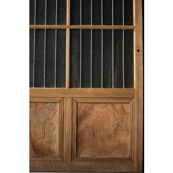 虎斑杢 堅木と銅桟のガラス戸 2枚1組　GD0059Y 