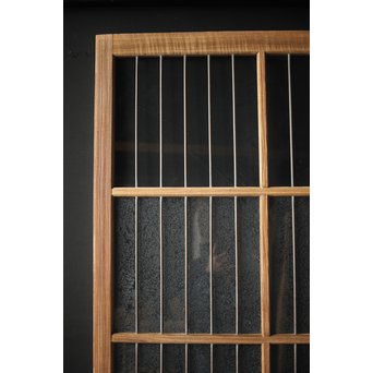 虎斑杢 堅木と銅桟のガラス戸 2枚1組　GD0059Y 