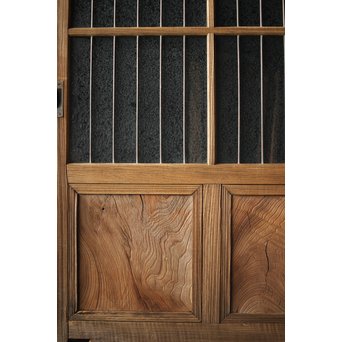 虎斑杢 堅木と銅桟のガラス戸 2枚1組　GD0059Y 