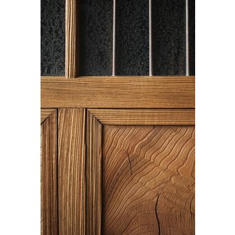 虎斑杢 堅木と銅桟のガラス戸 2枚1組　GD0059Y 