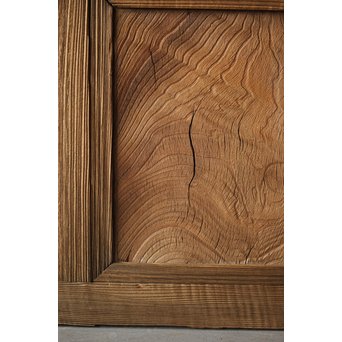 虎斑杢 堅木と銅桟のガラス戸 2枚1組　GD0059Y 