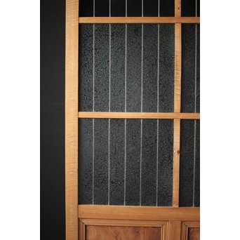 虎斑杢 堅木と銅桟のガラス戸 2枚1組　GD0059Y 