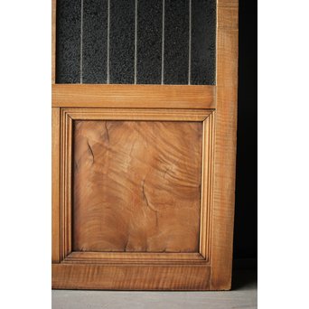 虎斑杢 堅木と銅桟のガラス戸 2枚1組　GD0059Y 