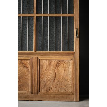 虎斑杢 堅木と銅桟のガラス戸 2枚1組　GD0059Y 