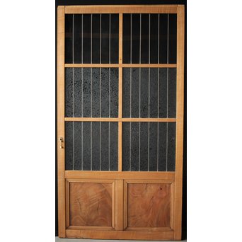 虎斑杢 堅木と銅桟のガラス戸 2枚1組　GD0059Y 