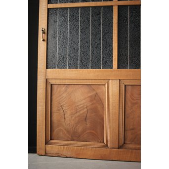 虎斑杢 堅木と銅桟のガラス戸 2枚1組　GD0059Y 