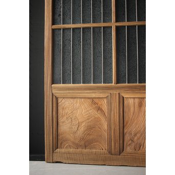 虎斑杢 堅木と銅桟のガラス戸 2枚1組　GD0059Y 