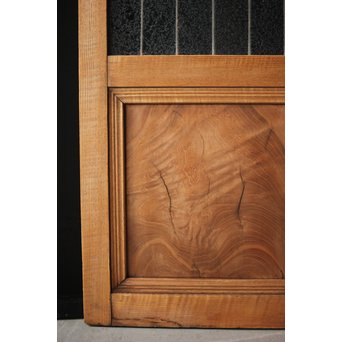 虎斑杢 堅木と銅桟のガラス戸 2枚1組　GD0059Y 