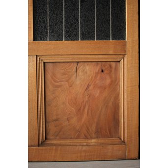 虎斑杢 堅木と銅桟のガラス戸 2枚1組　GD0059Y 