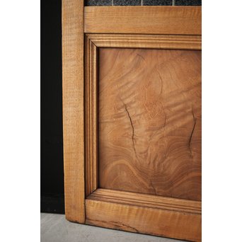 虎斑杢 堅木と銅桟のガラス戸 2枚1組　GD0059Y 