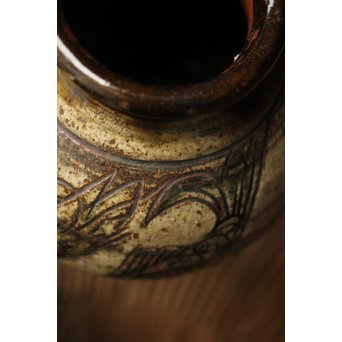 人間国宝 壷屋焼 金城次郎作 魚文 壷 花瓶　P241 