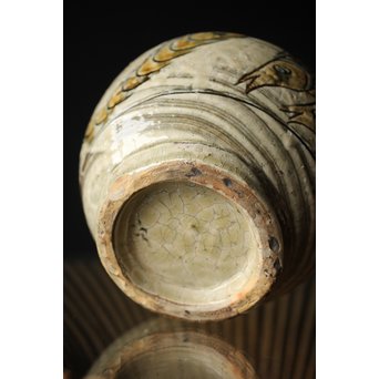 人間国宝 壷屋焼 金城次郎作 魚文 壷 花瓶　P241 