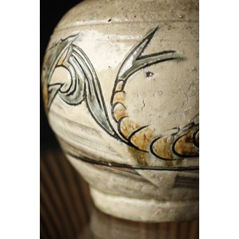 人間国宝 壷屋焼 金城次郎作 魚文 壷 花瓶　P241 