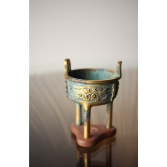 西垣一瑳 鍍金銅饕餮紋 鼎式香炉　M263 