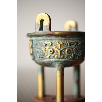 西垣一瑳 鍍金銅饕餮紋 鼎式香炉　M263 