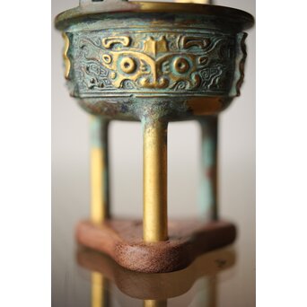 西垣一瑳 鍍金銅饕餮紋 鼎式香炉　M263 