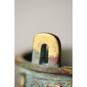 西垣一瑳 鍍金銅饕餮紋 鼎式香炉　M263 