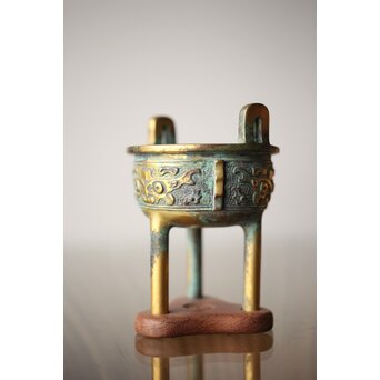 西垣一瑳 鍍金銅饕餮紋 鼎式香炉　M263 