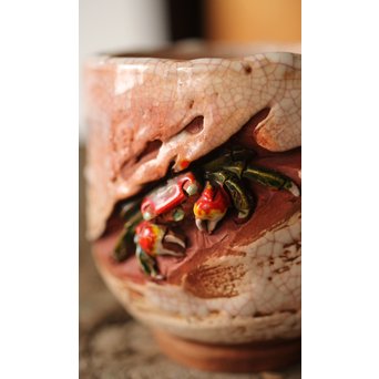 楽山焼 蟹彫 湯呑　P250 