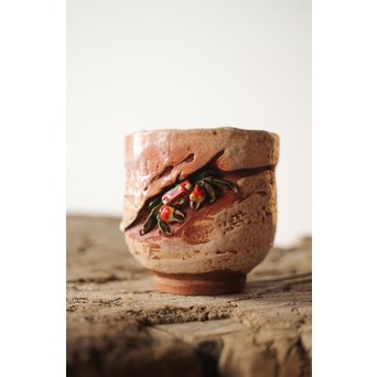 楽山焼 蟹彫 湯呑　P250