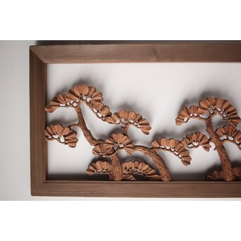 神代杉框の堅木彫欄間 2枚1組　R0103Y 