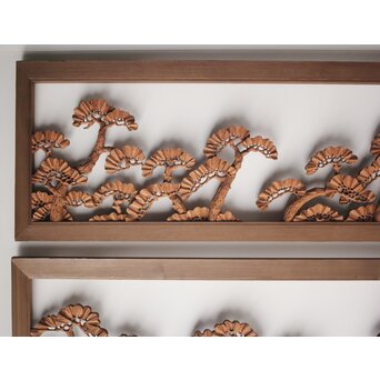 神代杉框の堅木彫欄間 2枚1組　R0103Y 