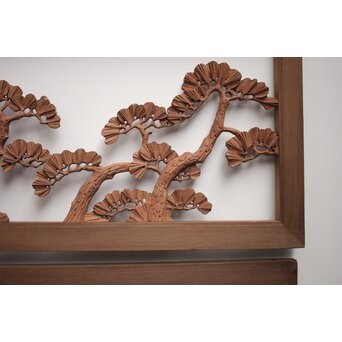 神代杉框の堅木彫欄間 2枚1組　R0103Y 