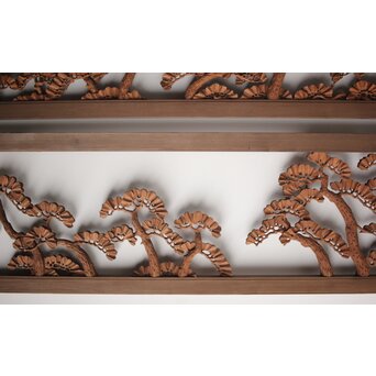 神代杉框の堅木彫欄間 2枚1組　R0103Y 