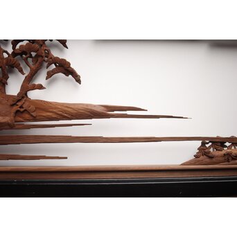 富士に龍 木彫欄間 2枚1組　R0104Y 